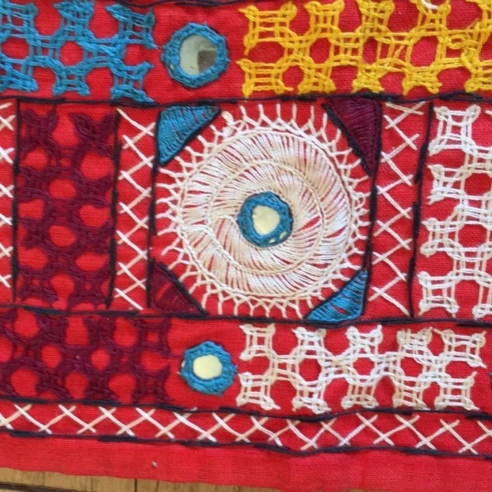 Vintage table runner, South Asian mirror embroidery 55” x 6.5"